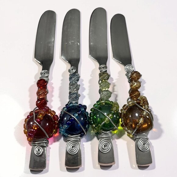 Unique Vintage Other - Set of 4 Beaded Cheese Spreader - Wire Wrapped Stainless Steel Butter Knife V vi